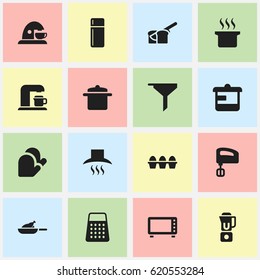Set Of 16 Editable Cooking Icons. Includes Symbols Such As Egg Carton, Grill, Kitchen Hood And More. Can Be Used For Web, Mobile, UI And Infographic Design.