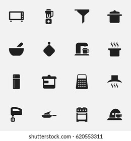 Set Of 16 Editable Cooking Icons. Includes Symbols Such As Pot-Holder, Soup, Agitator And More. Can Be Used For Web, Mobile, UI And Infographic Design.