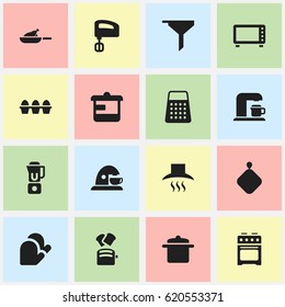 Set Of 16 Editable Cooking Icons. Includes Symbols Such As Cookware, Hand Mixer, Oven. Can Be Used For Web, Mobile, UI And Infographic Design.