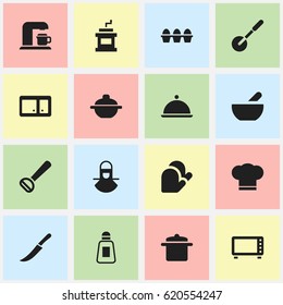 Set Of 16 Editable Cooking Icons. Includes Symbols Such As Knife Roller, Egg Carton, Drink Maker And More. Can Be Used For Web, Mobile, UI And Infographic Design.