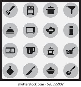 Set Of 16 Editable Cooking Icons. Includes Symbols Such As Saucepan, Husker, Sideboard And More. Can Be Used For Web, Mobile, UI And Infographic Design.