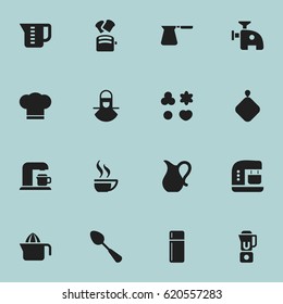 Set Of 16 Editable Cooking Icons. Includes Symbols Such As Mensural, Jug, Shortcake And More. Can Be Used For Web, Mobile, UI And Infographic Design.