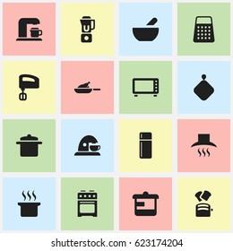 Set Of 16 Editable Cooking Icons. Includes Symbols Such As Stove, Refrigerator, Soup Pot And More. Can Be Used For Web, Mobile, UI And Infographic Design.