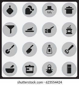 Set Of 16 Editable Cooking Icons. Includes Symbols Such As Utensil, Husker, Filtering And More. Can Be Used For Web, Mobile, UI And Infographic Design.