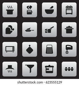 Set Of 16 Editable Cooking Icons. Includes Symbols Such As Bakery, Kitchen Hood, Stove And More. Can Be Used For Web, Mobile, UI And Infographic Design.