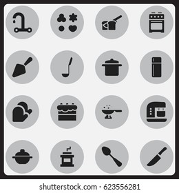 Set Of 16 Editable Cooking Icons. Includes Symbols Such As Tablespoon, Bakery, Kitchen Glove And More. Can Be Used For Web, Mobile, UI And Infographic Design.