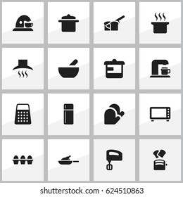 Set Of 16 Editable Cooking Icons. Includes Symbols Such As Agitator, Grill, Oven And More. Can Be Used For Web, Mobile, UI And Infographic Design.