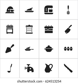 Set Of 16 Editable Cooking Icons. Includes Symbols Such As Pastry, Fried Chicken, Boiler And More. Can Be Used For Web, Mobile, UI And Infographic Design.