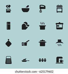 Set Of 16 Editable Cooking Icons. Includes Symbols Such As Shredder, Drink Maker, Soup And More. Can Be Used For Web, Mobile, UI And Infographic Design.