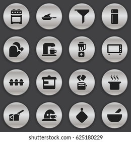 Set Of 16 Editable Cooking Icons. Includes Symbols Such As Oven , Drink Maker, Hand Mixer. Can Be Used For Web, Mobile, UI And Infographic Design.