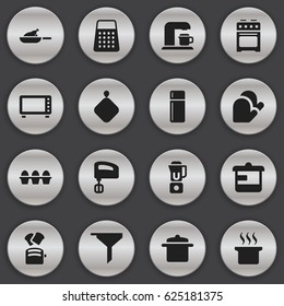 Set Of 16 Editable Cooking Icons. Includes Symbols Such As Grill, Shredder, Agitator And More. Can Be Used For Web, Mobile, UI And Infographic Design.