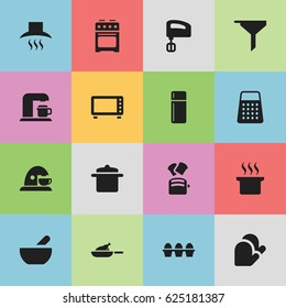 Set Of 16 Editable Cooking Icons. Includes Symbols Such As Drink Maker, Kitchen Glove, Slice Bread And More. Can Be Used For Web, Mobile, UI And Infographic Design.