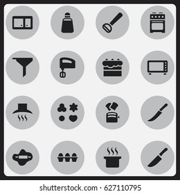 Set Of 16 Editable Cooking Icons. Includes Symbols Such As Soup Pot, Slice Bread, Sideboard And More. Can Be Used For Web, Mobile, UI And Infographic Design.