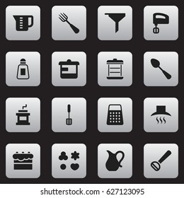 Set Of 16 Editable Cooking Icons. Includes Symbols Such As Mocha Grinder, Shredder, Jug And More. Can Be Used For Web, Mobile, UI And Infographic Design.