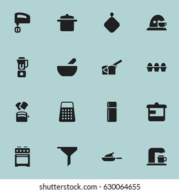 Set Of 16 Editable Cooking Icons. Includes Symbols Such As Filtering, Agitator, Slice Bread And More. Can Be Used For Web, Mobile, UI And Infographic Design.