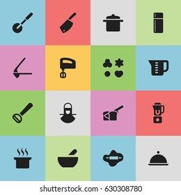 Set Of 16 Editable Cooking Icons. Includes Symbols Such As Rocker Blade, Husker, Knife Roller And More. Can Be Used For Web, Mobile, UI And Infographic Design.