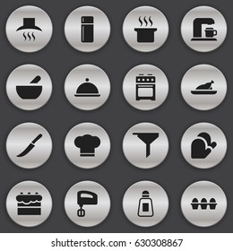 Set Of 16 Editable Cooking Icons. Includes Symbols Such As Refrigerator, Sword, Salver And More. Can Be Used For Web, Mobile, UI And Infographic Design.