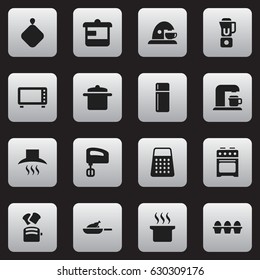Set Of 16 Editable Cooking Icons. Includes Symbols Such As Cookware, Pot-Holder, Egg Carton And More. Can Be Used For Web, Mobile, UI And Infographic Design.