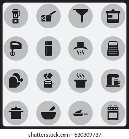 Set Of 16 Editable Cooking Icons. Includes Symbols Such As Cookware, Slice Bread, Utensil And More. Can Be Used For Web, Mobile, UI And Infographic Design.