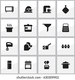 Set Of 16 Editable Cooking Icons. Includes Symbols Such As Egg Carton, Refrigerator, Kitchen Glove And More. Can Be Used For Web, Mobile, UI And Infographic Design.