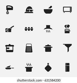 Set Of 16 Editable Cooking Icons. Includes Symbols Such As Shredder, Kitchen Hood, Refrigerator And More. Can Be Used For Web, Mobile, UI And Infographic Design.