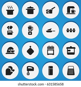 Set Of 16 Editable Cooking Icons. Includes Symbols Such As Stove, Cookware, Shredder And More. Can Be Used For Web, Mobile, UI And Infographic Design.