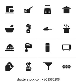 Set Of 16 Editable Cooking Icons. Includes Symbols Such As Slice Bread, Drink Maker, Kitchen Glove And More. Can Be Used For Web, Mobile, UI And Infographic Design.