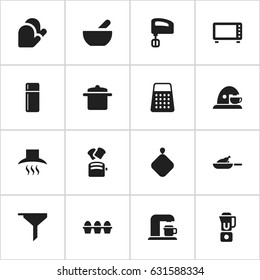 Set Of 16 Editable Cooking Icons. Includes Symbols Such As Cup, Cookware, Drink Maker And More. Can Be Used For Web, Mobile, UI And Infographic Design.