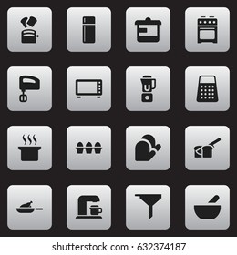 Set Of 16 Editable Cooking Icons. Includes Symbols Such As Refrigerator, Stove, Drink Maker And More. Can Be Used For Web, Mobile, UI And Infographic Design.
