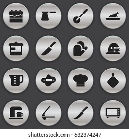 Set Of 16 Editable Cooking Icons. Includes Symbols Such As Cup, Knife, Pastry And More. Can Be Used For Web, Mobile, UI And Infographic Design.