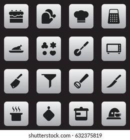 Set Of 16 Editable Cooking Icons. Includes Symbols Such As Pastry, Kitchen Glove, Oven And More. Can Be Used For Web, Mobile, UI And Infographic Design.