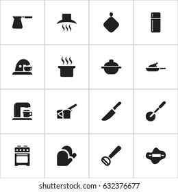 Set Of 16 Editable Cooking Icons. Includes Symbols Such As Bakery, Pot-Holder, Cup And More. Can Be Used For Web, Mobile, UI And Infographic Design.