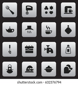 Set Of 16 Editable Cooking Icons. Includes Symbols Such As Cup, Saltshaker, Agitator And More. Can Be Used For Web, Mobile, UI And Infographic Design.