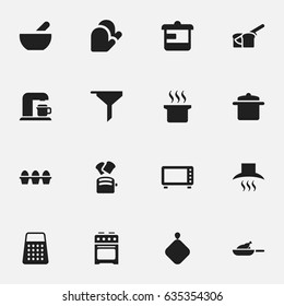 Set Of 16 Editable Cooking Icons. Includes Symbols Such As Shredder, Pot-Holder, Drink Maker And More. Can Be Used For Web, Mobile, UI And Infographic Design.
