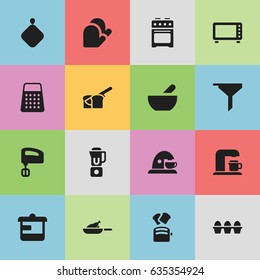 Set Of 16 Editable Cooking Icons. Includes Symbols Such As Grill, Stove, Slice Bread And More. Can Be Used For Web, Mobile, UI And Infographic Design.