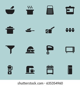 Set Of 16 Editable Cooking Icons. Includes Symbols Such As Egg Carton, Cookware, Agitator And More. Can Be Used For Web, Mobile, UI And Infographic Design.