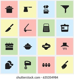 Set Of 16 Editable Cooking Icons. Includes Symbols Such As Egg Carton, Backsword, Filtering And More. Can Be Used For Web, Mobile, UI And Infographic Design.