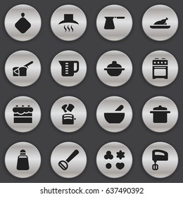 Set Of 16 Editable Cooking Icons. Includes Symbols Such As Pot-Holder, Coffee Pot, Bakery And More. Can Be Used For Web, Mobile, UI And Infographic Design.