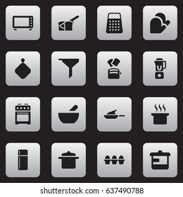 Set Of 16 Editable Cooking Icons. Includes Symbols Such As Kitchen Glove, Slice Bread, Oven And More. Can Be Used For Web, Mobile, UI And Infographic Design.