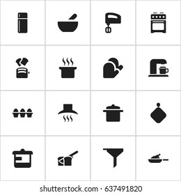 Set Of 16 Editable Cooking Icons. Includes Symbols Such As Refrigerator, Bakery, Grill And More. Can Be Used For Web, Mobile, UI And Infographic Design.
