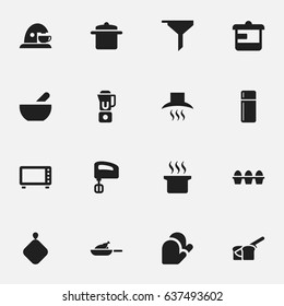 Set Of 16 Editable Cooking Icons. Includes Symbols Such As Cup, Refrigerator, Cookware And More. Can Be Used For Web, Mobile, UI And Infographic Design.