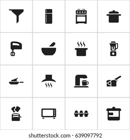 Set Of 16 Editable Cooking Icons. Includes Symbols Such As Cookware, Filtering, Kitchen Hood And More. Can Be Used For Web, Mobile, UI And Infographic Design.