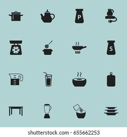 Set Of 16 Editable Cooking Icons. Includes Symbols Such As Salt, Soup, Skimmer And More. Can Be Used For Web, Mobile, UI And Infographic Design.
