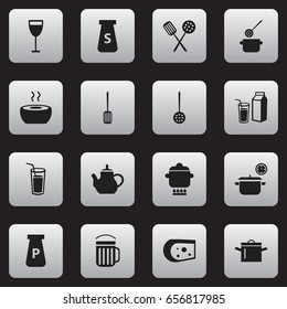 Set Of 16 Editable Cooking Icons. Includes Symbols Such As Goblet, Kitchen Shovel, Skimmer And More. Can Be Used For Web, Mobile, UI And Infographic Design.
