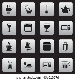 Set Of 16 Editable Cooking Icons. Includes Symbols Such As Wave Oven, Microwave, Water Jug And More. Can Be Used For Web, Mobile, UI And Infographic Design.