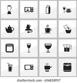 Set Of 16 Editable Cooking Icons. Includes Symbols Such As Stove, Goblet, Coffee And More. Can Be Used For Web, Mobile, UI And Infographic Design.