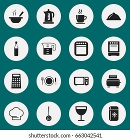 Set Of 16 Editable Cooking Icons. Includes Symbols Such As Bowl, Grater, Cooker And More. Can Be Used For Web, Mobile, UI And Infographic Design.