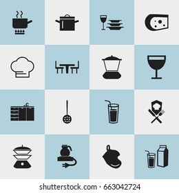 Set Of 16 Editable Cooking Icons. Includes Symbols Such As Cooking Cap, Strainer, Pan And More. Can Be Used For Web, Mobile, UI And Infographic Design.