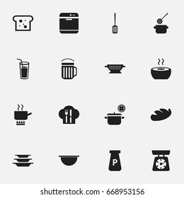 Set Of 16 Editable Cooking Icons. Includes Symbols Such As Food Libra, Saucepan, Ale And More. Can Be Used For Web, Mobile, UI And Infographic Design.