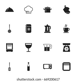 Set Of 16 Editable Cooking Icons. Includes Symbols Such As Kettle, Dish, Potholder And More. Can Be Used For Web, Mobile, UI And Infographic Design.